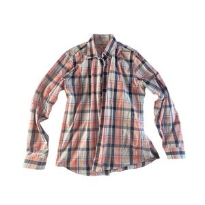 Express Extra Slim Fit Plaid Button Down Shirt Mens XL 17-17 1/2 Pink Blue White